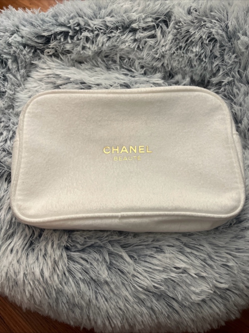 CHANEL Beauté Cream Cosmetic Pouch with Gold Logo